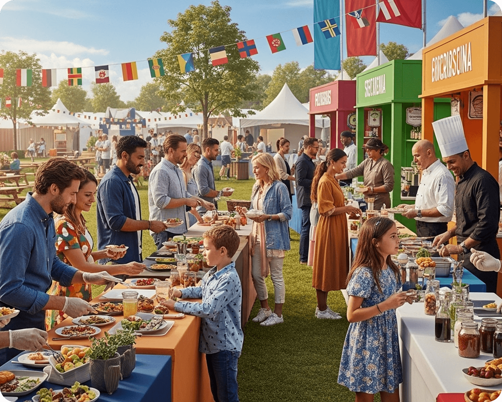 International food booths and tasting tables
