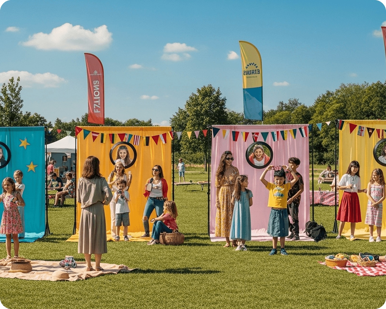 Colorful cultural photo zones outdoors