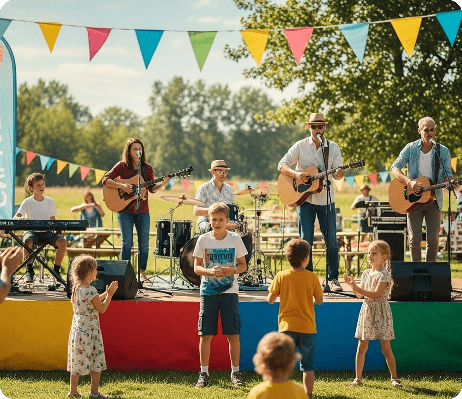 Family band performing on stage