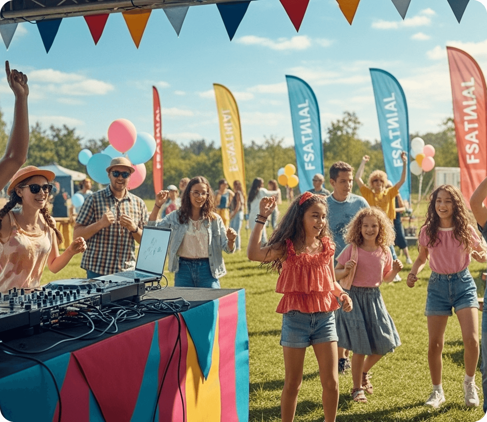 DJ and crowd dancing outdoors